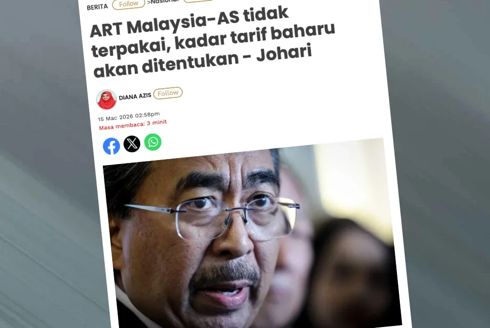 Laporan Sinar Harian pada Ahad berhubung status terkini perjanjina ARTI yang ditandatangai antara Malaysia-AS.