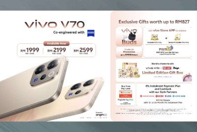 Kempen jualan pertama telefon pintar vivo V70 bermula 14 Mac hingga 30 April 2026 di semua vivo Concept Store seluruh negara, dengan menawarkan ganjaran eksklusif sehingga RM827