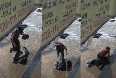 Rakaman CCTV memaparkan lelaki tersebut mengasari isterinya di tempat awam dalam kejadian Ahad lalu.