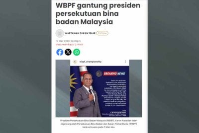 Laporan Sukan Sinar ada 15 Mac lalu.