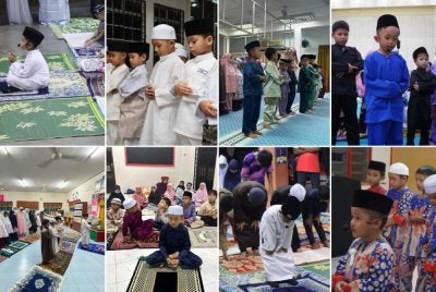 Kanak-kanak Tabika Kemas mengimarahkan malam 27 Ramadan dengan menunaikan solat tarawih dengan dipimpin iman dalam kalangan rakan sebaya mereka. Foto: FB Zahid Hamidi