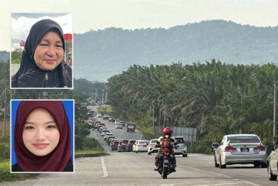 Kenderaan semakin bertambah menuju ke Kelantan namun masih bergerak dalam keadaan perlahan. Gambar kecil Roshayati (atas) dan Aisyah. Foto ADILA SHARINNI WAHID.