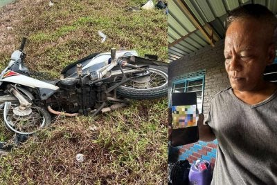Noor Sham melihat video menunjukkan detik cemas kemalangan motosikal yang meragut nyawa Norman dan Pak Teh di Jalan Rencong, Lenga.