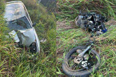 Kenderaan yang terlibat dalam nahas meragut nyawa dua beranak di Sandakan pada Sabtu. Foto: PDRM