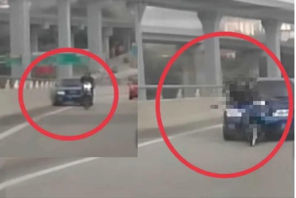 Foto tular memaparkan insiden sebuah kereta merempuh motosikal di Lebuhraya DUKE, Kajang pada Sabtu.