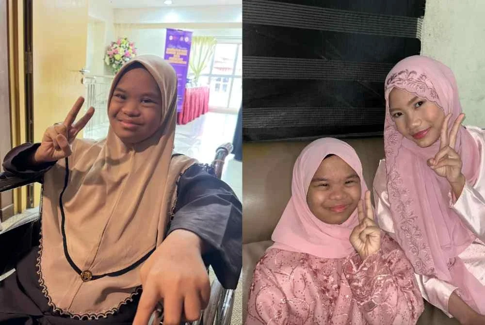 Nurdini Tasnim (kiri) berpeluang menyambut hari raya bersama adik-beradik.