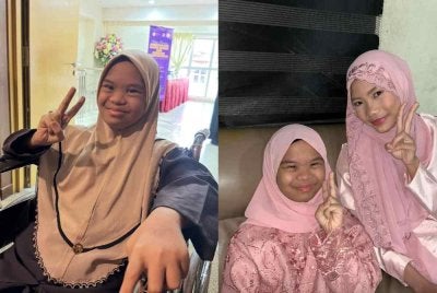 Nurdini Tasnim (kiri) berpeluang menyambut hari raya bersama adik-beradik.