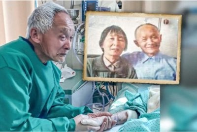 Rutin Achong yang sanggup berulang-alik 12 jam untuk menemani isteri di ICU tular di media sosial. Foto SCMP & CCTV