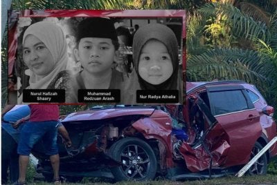 Tiga beranak maut selepas Perodua Aruz yang dinaiki mereka terbabas di Kilometer 59, Jalan Jerangau-Jabor, dekat Felda Jerangau di Dungun.