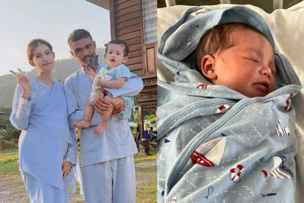 Muhamad Syafiq dan isteri yang sedang sarat mengandung bersama anak pertama mereka. Kanan: Anak perempuan kedua Muhamad Syafiq selamat dilahirkan di HTJ.