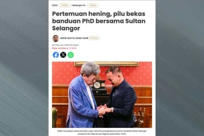 Laporan Sinar Harian pada Februari lalu berhubung kisah Dr Malik yang menerima perkenan menghadap Sultan Sharafuddin Idris Shah.