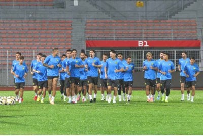 Pemain skuad Harimau Malaya ketika menjalani sesi latihan menjelang perlawanan Kelayakan Piala Asia 2027 menentang pasukan Vietnam di Stadium Bola Sepak Kuala Lumpur bari-baru ini. Foto Bernama