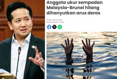 Arthur (kiri) memaklumkan mayat Donysius Gabriel Goh ditemukan kira-kira 500 meter dari lokasi terakhir mangsa dilaporkan hilang.
