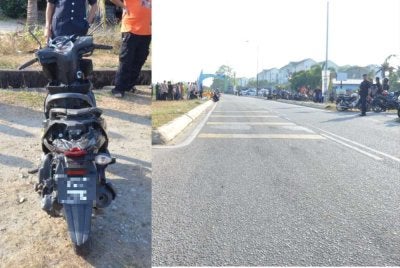 Keadaan motosikal mangsa yang terlibat kemalangan di Jalan Kampung Duyong, Kuala Terengganu pada pagi Jumaat.
