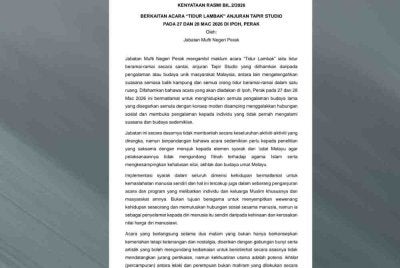 Kenyataan dikeluarkan Jabatan Mufti Negeri Perak pada Jumaat. 