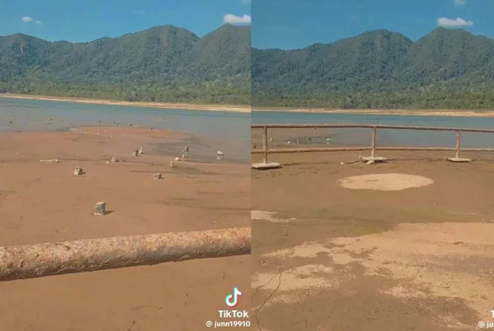 Paras air menyusut di Tasik Pedu hingga menampakkan kawasan daratan dan kubur lama.