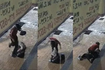 Rakaman CCTV memaparkan lelaki tersebut mengasari isterinya di tempat awam dalam kejadian kira-kira dua minggu lepas.