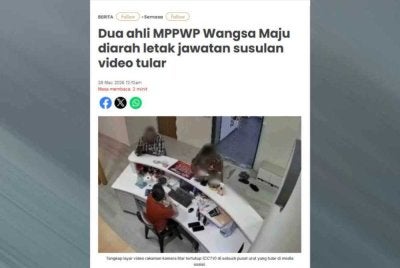 Laporan Sinar Harian pada Sabtu berhubung dakwaan dua individu daripada MPPWP Wangsa Maju yang diarahkan melepaskan jawatan masing-masing serta-merta susulan video tular berkaitan dakwaan meminta wang perlindungan daripada sebuah premis perniagaan.