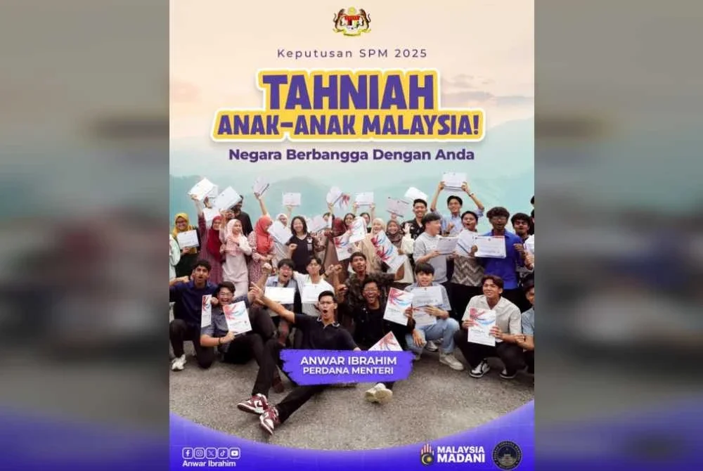 Anwar mengucapkan tahniah kepada pelajar yang berjaya dalam SPM 2025. Foto FB Anwar Ibrahim