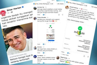 Tangkap layar beberapa peminat Hijau Kuning yang tampil membantu serta memberi kata-kata semangat kepada Nelson. 