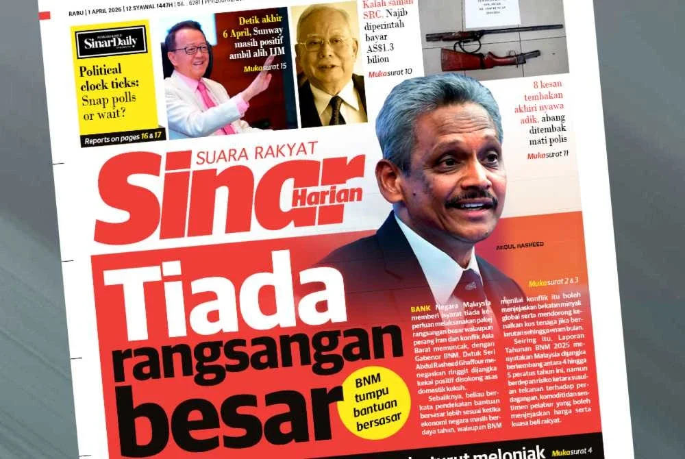 Laporan muka depan Sinar Harian pada Rabu. 