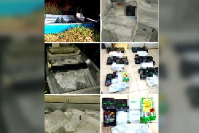 Syabu bernilai RM5.7 juta ditemukan dalam sebuah bot di Sungai Peng, Pengkalan Chepa di Kota Bharu pada Ahad. Foto: PGA