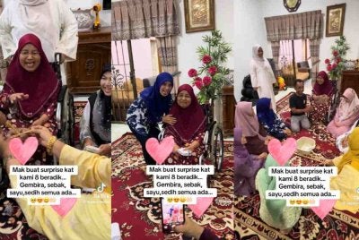 Ainon bersama lapan anaknya ketika berkumpul di kediamannya di Felda Papan Timur, Kota Tinggi, Johor.
