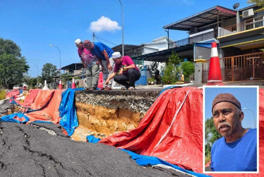 Keadaan jalan mendap di Presint 4, Jalan A40, Taman Warisan Puteri. Gambar kecil: Mohd Amran