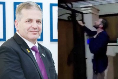 Cubaan penduduk untuk mendapatkan perlindungan di kediaman Menteri Kanan Israel, Yoav Kisch (gambar kiri) gagal ketika kawasan mereka diserang peluru berpandu. - Foto Agensi