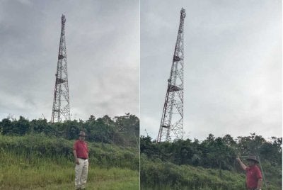 Yakub menunjukkan Menara telekomunikasi yang berada di Kampung Long Pasia, Sipitang, sebenarnya bergantung kepada diesel.