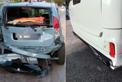 Kenderaan yang rosak akibat insiden kemalangan di Taman Pinang Emas, Bukit Pinang. Foto: PDRM
