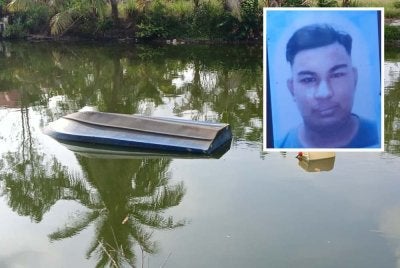 Muhammad Zulkifli (gambar kecil) ditemukan lemas selepas bot yang dinaiki terbalik ketika sedang memancing di Sungai Kubang Rotan.