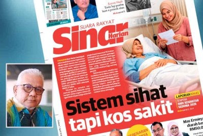 Laporan muka depan Sinar Harian pada Selasa. Gambar kecil: Azizi