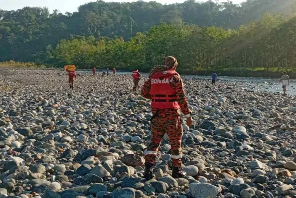Mayat Fernandez Anak Sawing@Andin, 33, ditemukan terdampar di atas batu di kawasan sungai kira-kira 2.1 kilometer dia dilaporkan hilang.