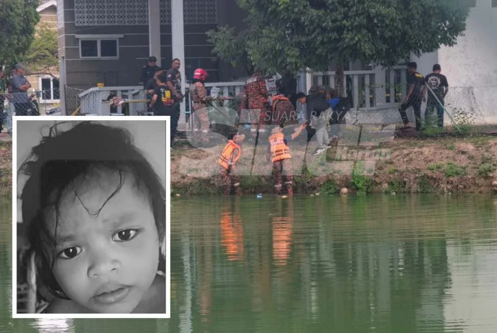 Pasukan operasi kemudian bertindak memakai PPE lengkap sebelum turun ke dalam kolam bagi mengeluarkan mangsa. Gambar kecil: Mya Khadeeja Suraidi Foto Sinar Harian 