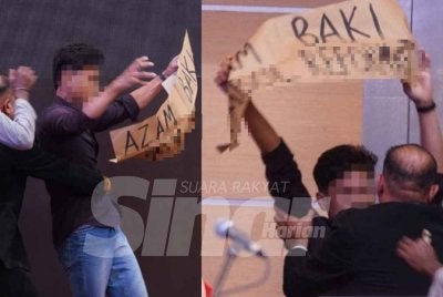 Antara insiden kekecohan dilakukan individu semasa Ketua Pesuruhjaya Suruhanjaya Pencegahan Rasuah Malaysia (SPRM), Tan Sri Azam Baki sedang berucap pada pembukaan Wacana Ilmiah Perdana di WTC, Kuala Lumpur pada Selasa. Foto Sinar Harian/Rosli Talib 