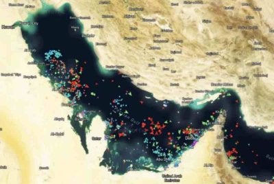 Lokasi ratusan kapal yang terkandas di perairan Teluk berdasarkan data dikeluarkan MarineTraffic pada Khamis. Foto Agensi