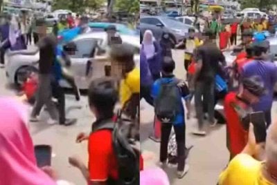 Video tular memaparkan kejadian pergaduhan di hadapan sebuah sekolah di Skudai.