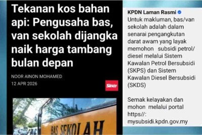 KPDN memaklumkan bahawa pengusaha bas dan van sekolah berdaftar layak memohon subsidi bahan api melalui sistem sedia ada.