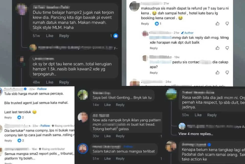 Antara tangkap layar di aplikasi media sosial berkenaan dakwaan penipuan.