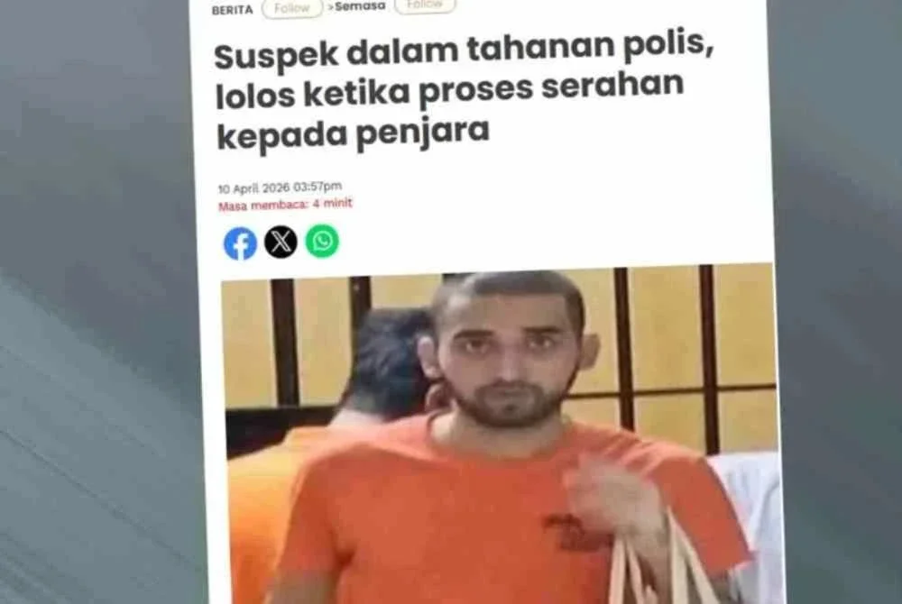 Laporan Sinar Harian mengenai suspek dalam tahanan polis lolos ketika proses serahan kepada penjara.