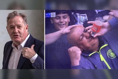Piers Morgan (kiri) mahu Arsenal membalas ejekan City dengan kejuaraan EPL. Foto Agensi