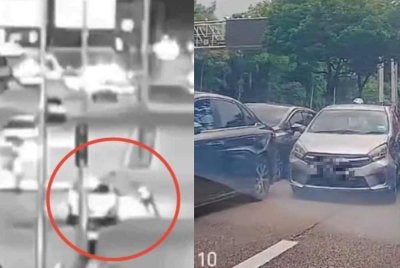 Mangsa yang sedang menjalankan tugas mengawal lalu lintas di kawasan petak kuning sebelum dilanggar dari arah belakang. 