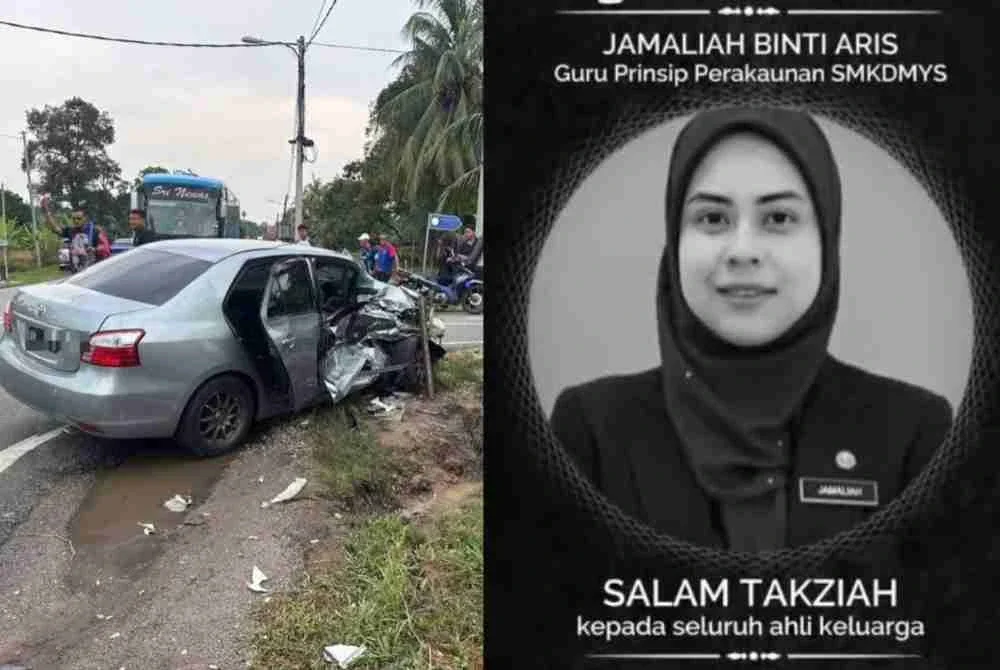 Guru wanita, Jamaliah Aris,37, maut ketika dalam perjalanan ke rumah pengasuh anaknya.