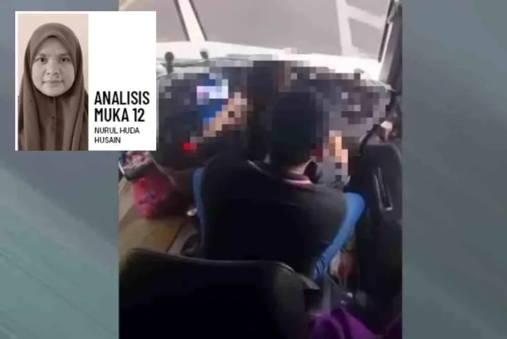 Tangkap layar rakaman video tular pemandu bas ekspres memangku wanita ketika kenderaan sedang bergerak.