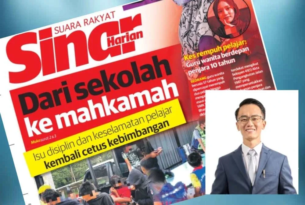 Laporan muka depan Sinar Harian pada Rabu. Gambar kecil: Ng Xin Ru