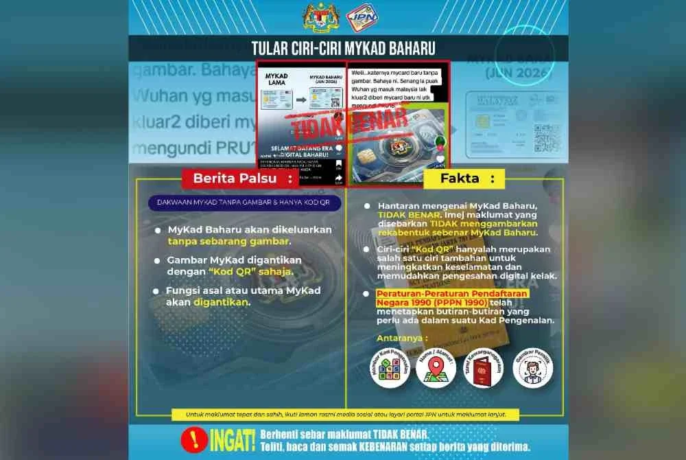 JPN menafikan dakwaan MyKad baharu dikeluarkan tanpa gambar. Foto FB JPN