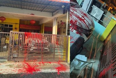 Keadaan rumah keluarga Hui Ching disimbah cat merah
