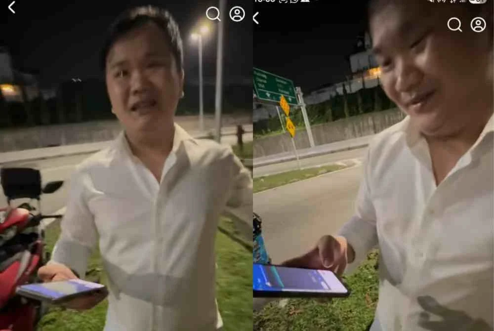 Tangkap layar video tular menunjukkan kesulitan yang dihadapi Dicky selepas motosikalnya mengalami kerosakan di Kuala Lumpur. Foto: ihsan pembaca