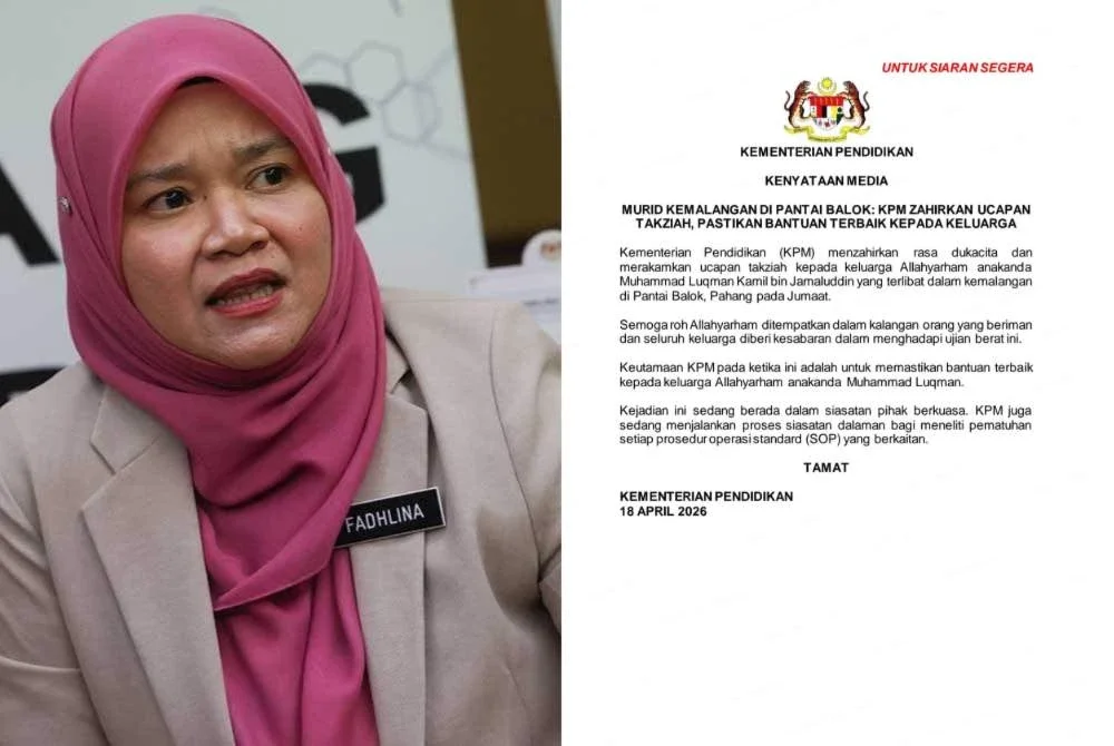 Fadhlina menerusi kenyataan media KPM mengenai SOP insiden mangsa lemas di Pantai Balok.